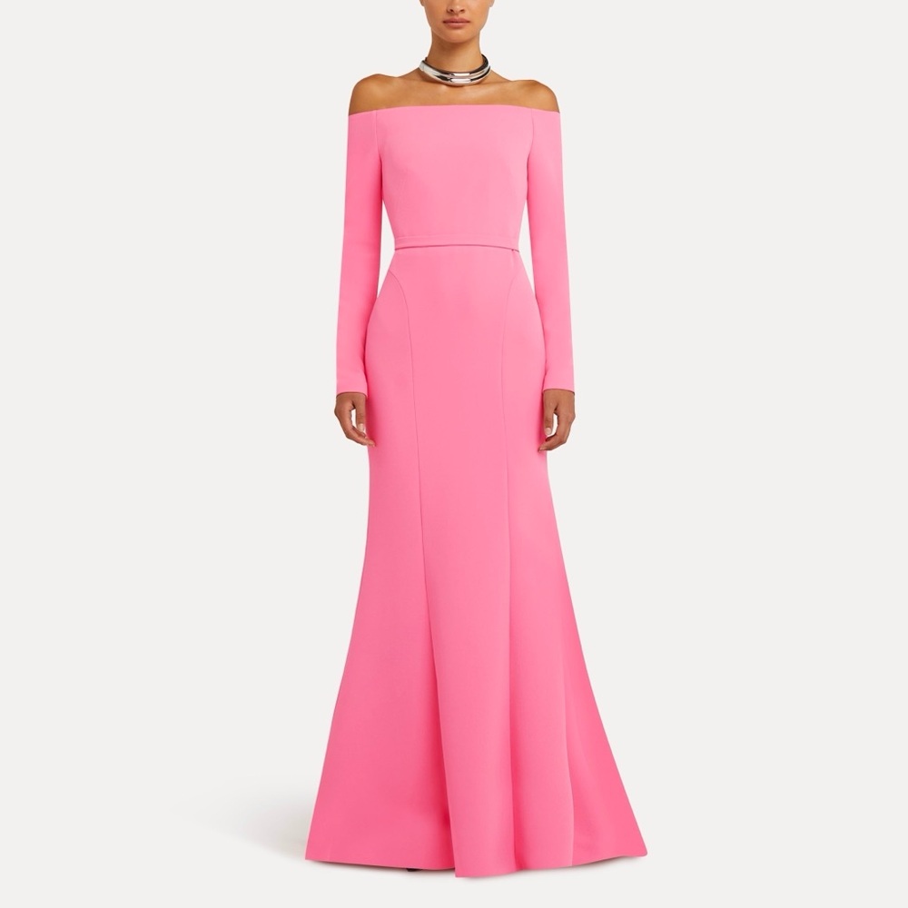 Safiyaa Rory Off-the-Shoulder Gown Pink Long Sleeve Maxi Dress - Picture 2 of 14